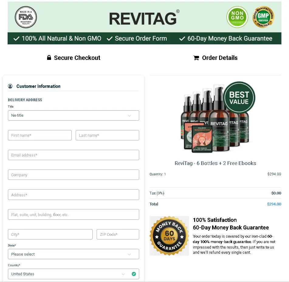 order page of ReviTag